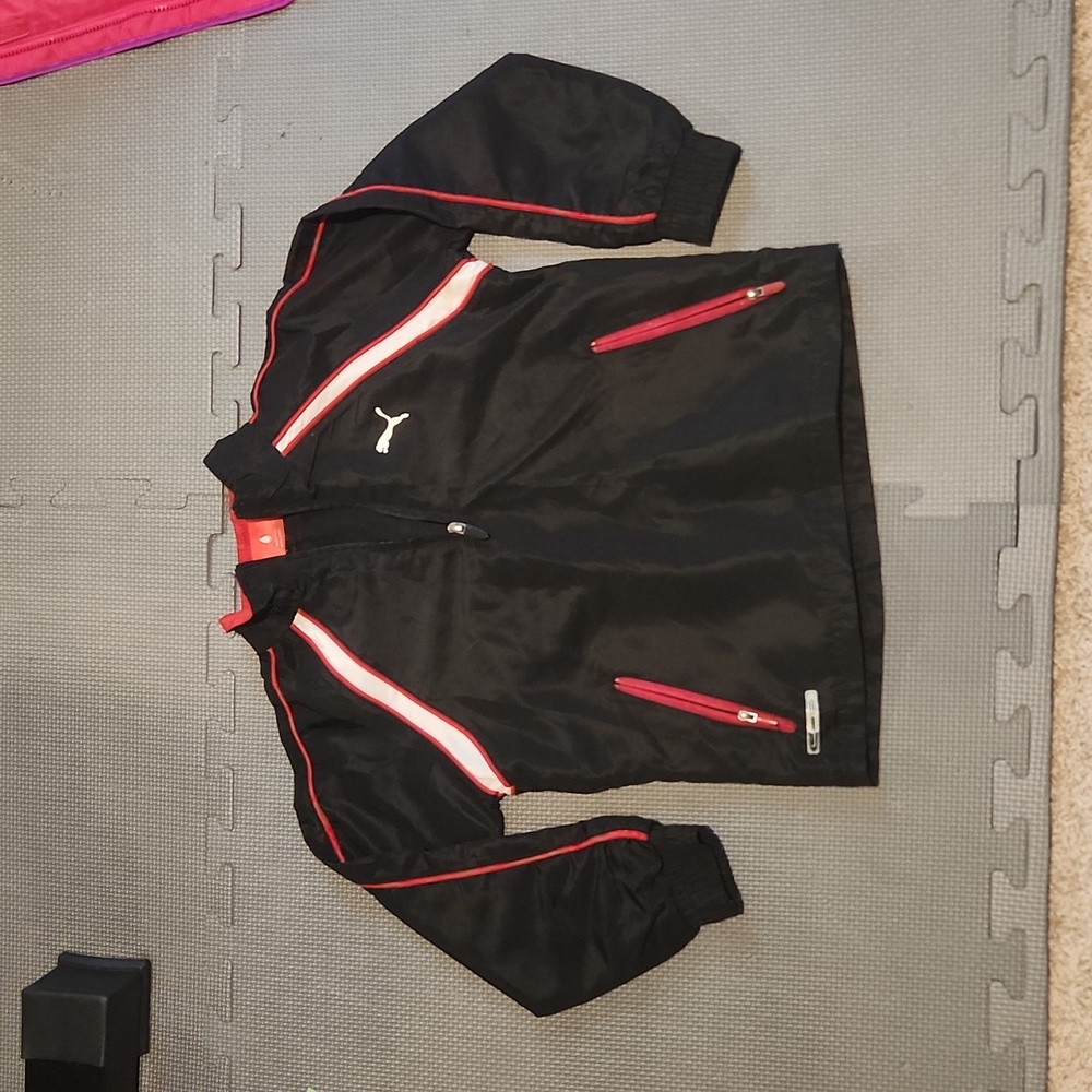 Boys 1/4 Zip‎ Red Black Puma Windbreaker Long Sleeve Top Pockets Logos